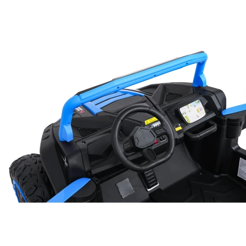 Kokpit z kierownicą, ekranem i uchwytami na kubki – niebieski Buggy ATV Racing 4x4 UTV-2000 na akumulator.webp