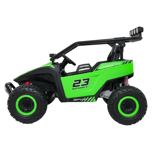 Widok z prawego boku ze złożoną ramą ochronną i lampą LED – zielone buggy Turbo 23 SPORT na akumulator dla dzieci.webp