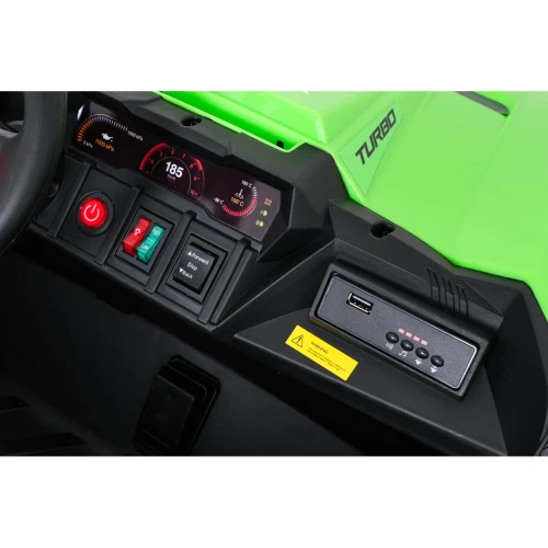 Deska rozdzielcza z ekranem, przełącznikiem FORWARDSTOPBACK i portem USB – zielone buggy Turbo 23 4x4 na akumulator dla dzieci.webp
