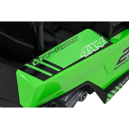 Tylna klapa z napisem OFF-ROAD 4X4 i amortyzatorem – zbliżenie zielonego buggy Turbo 23 SPORT na akumulator dla dzieci.webp