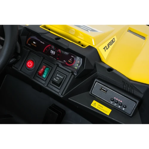 Deska rozdzielcza z ekranem, przełącznikiem FORWARDSTOPBACK i portem USB – żółte buggy Turbo 23 4x4 na akumulator dla dzieci.webp