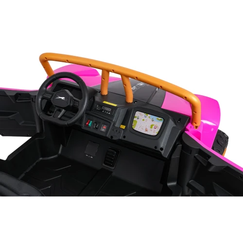Kierownica z logo Arctic Cat i ekran multimedialny – kokpit różowego buggy Wildcat XX na akumulator dla dzieci.webp