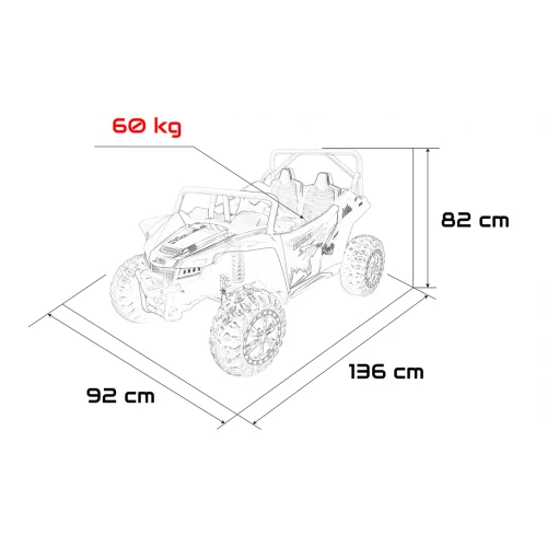 Wymiary pojazdu – 136 x 92 x 82 cm i maksymalne obciążenie 60 kg – buggy Arctic Cat Wildcat XX na akumulator dla dzieci.webp
