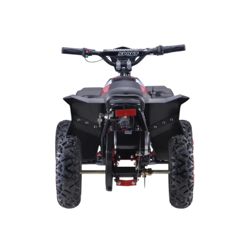 Widok z tyłu z kierownicą Minimoto Sport i szerokimi oponami terenowymi – czerwony quad E-Star na akumulator dla dzieci 35 kmh.webp