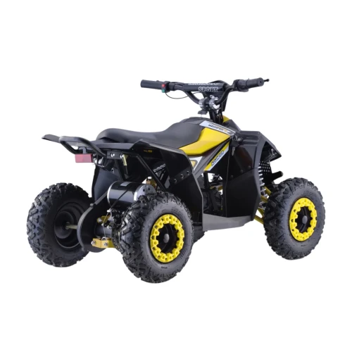 Widok z tyłu i boku z silnikiem elektrycznym 1000W – żółty quad E-Star na akumulator dla dzieci 35 kmh.webp