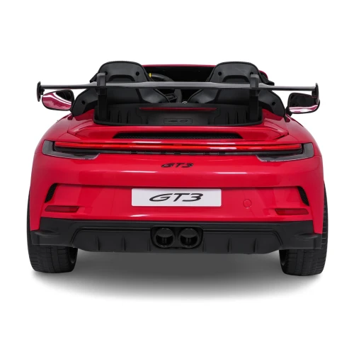 Widok z tyłu ze spojlerem, dyfuzorem i podwójnym wydechem – czerwone Porsche 911 GT3 STRONG MP4 na akumulator dla dzieci.webp