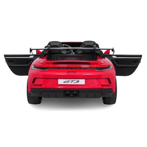 Tył z otwartymi drzwiami i widocznym kokpitem – czerwone Porsche 911 GT3 STRONG MP4, samochód na akumulator dla dzieci.webp