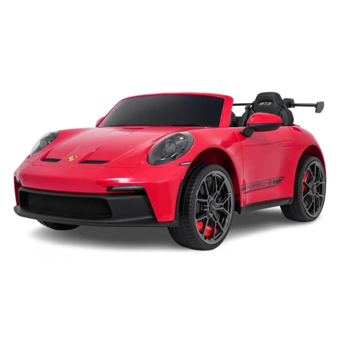 Widok z przodu i boku z felgami GT3 i czerwonymi zaciskami hamulcowymi – czerwone Porsche 911 GT3 STRONG MP4 na akumulator dla dzieci.webp