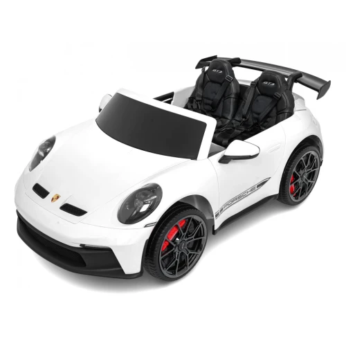 Ujęcie z góry na przód i bok z fotelami GT3 i spojlerem – białe Porsche 911 GT3 STRONG MP4, auto elektryczne na akumulator dla dzieci.webp