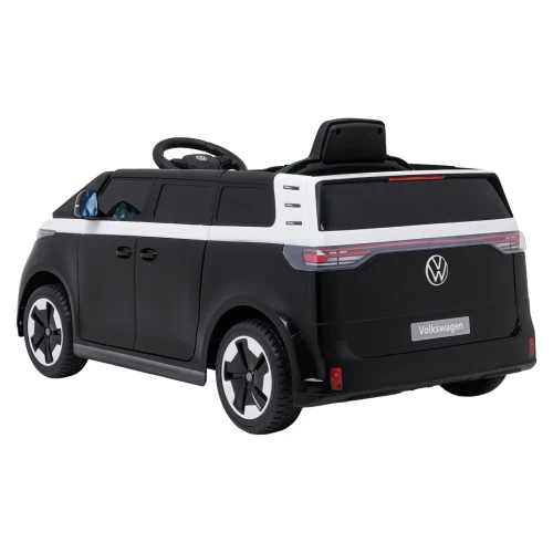 Ujęcie tyłu i boku z listwą świetlną LED – czarny Volkswagen ID. Buzz, pojazd na akumulator dla dzieci.webp