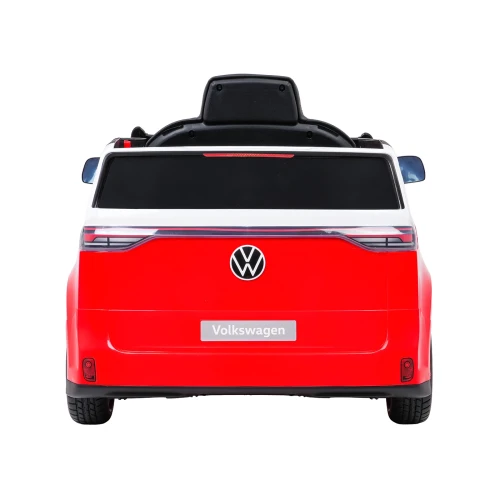 Widok z tyłu z tylnymi lampami LED i logo VW – czerwony Volkswagen ID. Buzz na akumulator dla dzieci.webp