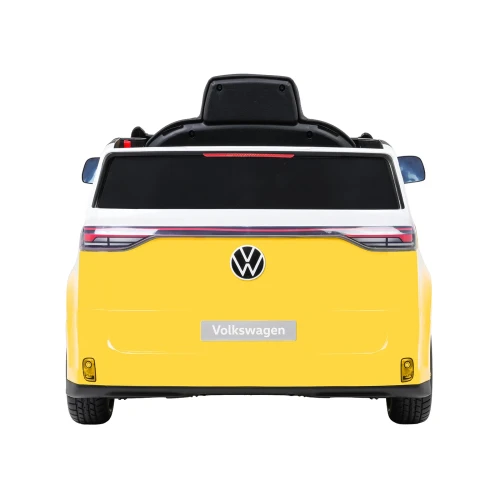 Widok z tyłu z tylnymi lampami LED i logo VW – żółty Volkswagen ID. Buzz na akumulator dla dzieci.webp