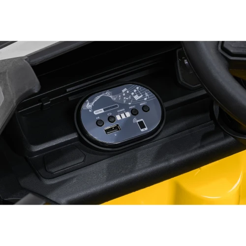 Panel audio z portem USB, odtwarzaczem MP3 i Bluetooth – deska rozdzielcza żółtego Volkswagena ID. Buzz na akumulator dla dzieci.webp