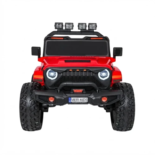 Włączone reflektory LED z ringami i halogeny dachowe – czerwony Extreme Sport 4x4, auto elektryczne na akumulator dla dzieci.webp
