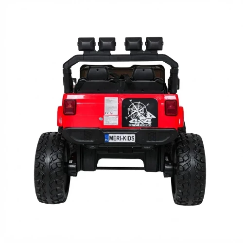 Widok z tyłu z lampami, naklejką 4x4 OFF ROAD i tablicą rejestracyjną – czerwony Extreme Sport 4x4 na akumulator dla dzieci.webp
