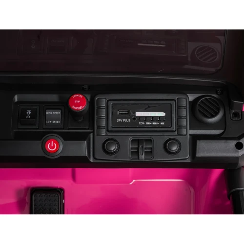 Panel sterowania z radiem 24V PLUS, portem USB, przełącznikiem HIGHLOW SPEED i pedałem gazu – deska rozdzielcza różowego Extreme Sport 4x4 na akumulator dla dzieci.webp