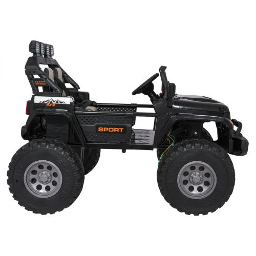 Widok z boku z klatką bezpieczeństwa i halogenami LED – czarny Extreme Sport 4x4, samochód na akumulator dla dzieci.webp
