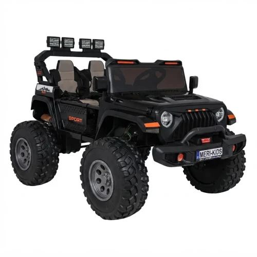 Ujęcie przodu i boku od strony pasażera z napisem SPORT – czarny Extreme Sport 4x4, samochód na akumulator dla dzieci.webp