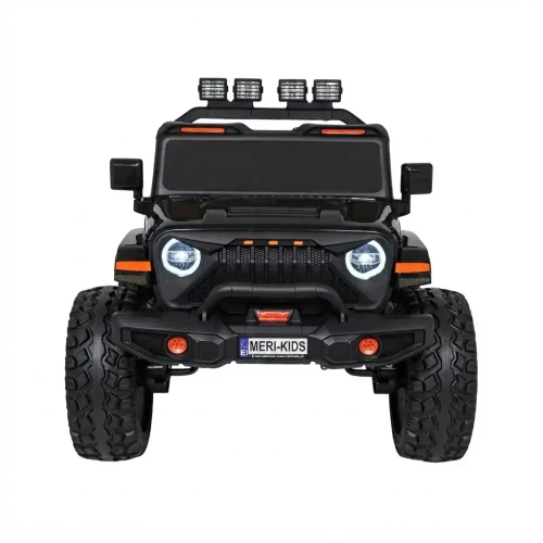 Włączone reflektory LED z ringami i halogeny dachowe – czarny Extreme Sport 4x4, auto elektryczne na akumulator dla dzieci.webp