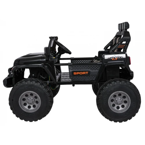 Profil boczny z progiem SPORT, klatką i kołami off-road – czarny Extreme Sport 4x4, auto elektryczne na akumulator dla dzieci.webp