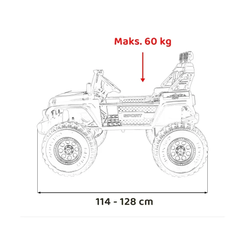 Wymiary auta regulowana długość 114–128 cm i maksymalne obciążenie 60 kg – Extreme Sport 4x4 na akumulator dla dzieci.webp