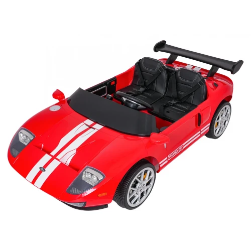 Wnętrze z dwoma fotelami i kierownicą z logo Ford GT – czerwony Ford GT na akumulator dla dzieci.webp