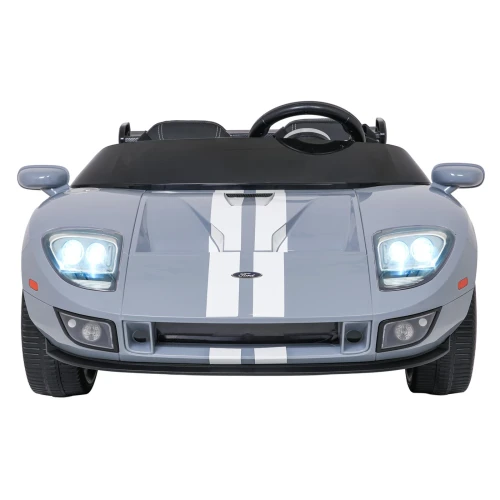 Widok z przodu z podświetlonymi reflektorami LED – szary Ford GT, samochód na akumulator dla dzieci.webp