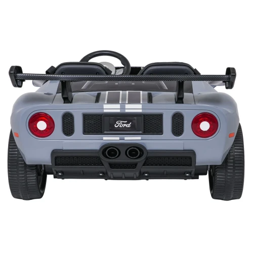 Widok z tyłu ze spojlerem, lampami LED i tablicą Ford – szary Ford GT na akumulator dla dzieci.webp