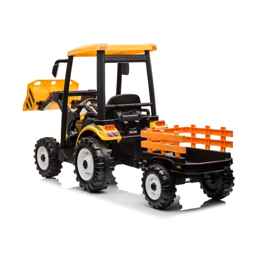 Traktorek dla Dzieci JS3158B z Ładowarką - 24V 2x75W + Przyczepka - Kolor Żółty widok z tyłu.webp