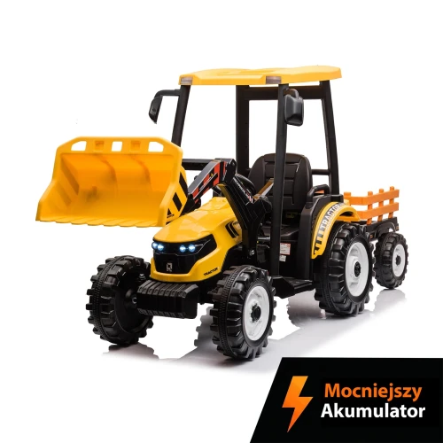 Traktorek Koparka dla Dzieci JS3158B MEGA D68 z Ładowarką - 24V/9Ah, 2x200W + Przyczepka - Kolor Żółty - OLEK