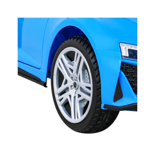 Koło z piankową oponą EVA i srebrną felgą z logo Audi – zbliżenie niebieskiego Audi R8 Lift na akumulator dla dzieci.webp