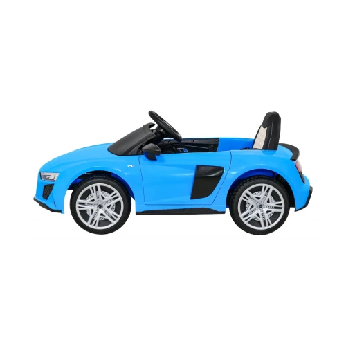 Sportowa sylwetka z boku i piankowe koła EVA – niebieskie Audi R8 Lift, pojazd na akumulator dla dzieci 3-5 lat.webp