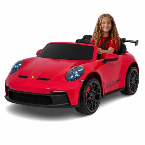 Czerwone Porsche GT3 z dziewczynka w środku - merikids.webp