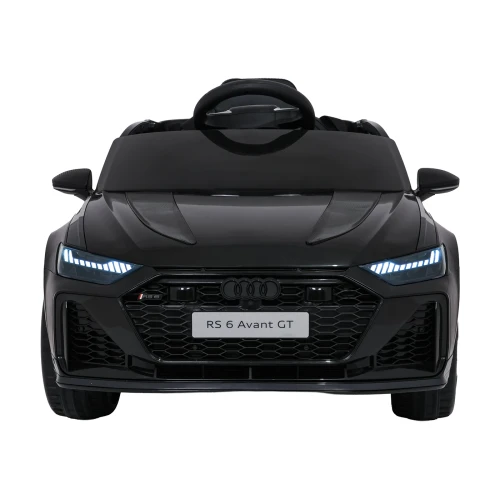 Przód z włączonymi reflektorami LED, grillem Audi i tablicą RS 6 Avant GT – czarne Audi RS6 Avant GT na akumulator dla dzieci.webp