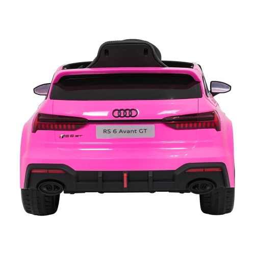Widok z tyłu z logo Audi, lampami LED i tablicą RS 6 Avant GT – różowe Audi RS6 Avant GT na akumulator dla dzieci.webp