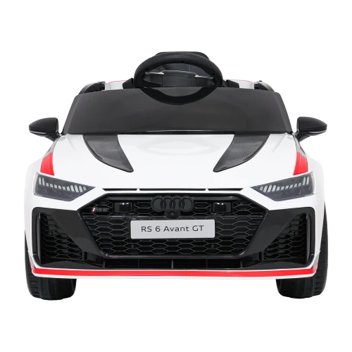 Przód z grillem plaster miodu, logo Audi i tablicą RS 6 Avant GT – białe Audi RS6 Avant GT na akumulator dla dzieci.webp