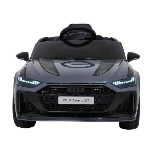 Przód z włączonymi reflektorami LED, grillem Audi i tablicą RS 6 Avant GT – szare Audi RS6 Avant GT na akumulator dla dzieci.webp