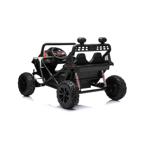 Ujęcie tyłu i boku z dwuosobowym siedzeniem, ramą rurową i amortyzatorami – biały Buggy Sport OUTLAND 4x4, auto elektryczne na akumulator dla dzieci.webp