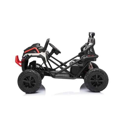 Widok z boku z wysokim prześwitem, ramą rurową i dużymi kołami EVA – biały Buggy Sport OUTLAND 4x4, samochód na akumulator dla dzieci.webp