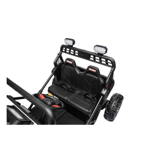 Podwójne siedzenie SPORT z pasami bezpieczeństwa i pałąk z halogenami LED – widok z góry na wnętrze białego Buggy Sport OUTLAND 4x4 na akumulator dla dzieci.webp