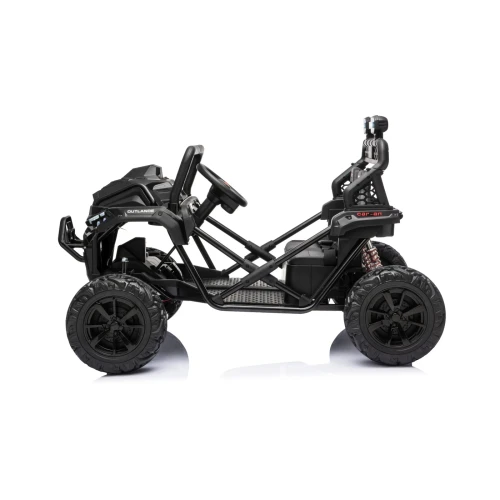 Profil boczny z rurową ramą, amortyzatorami i terenowymi kołami – czarny Buggy Sport Outland 4x4 na akumulator dla dzieci.webp