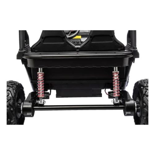 Tylna oś z dwoma amortyzatorami i czerwonymi sprężynami – zawieszenie czarnego Buggy Sport Outland 4x4 na akumulator dla dzieci.webp