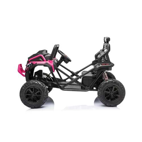 Profil boczny z rurową ramą, amortyzatorami i kołami EVA – różowy buggy Sport Outland 4x4 na akumulator dla dzieci.webp