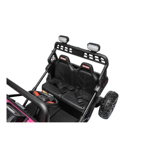 Dwa fotele SPORT z pasami bezpieczeństwa i światłami LED na dachu – widok z góry na wnętrze różowego buggy Sport Outland 4x4 na akumulator dla dzieci.webp