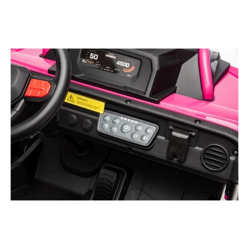 Cyfrowy wyświetlacz z prędkościomierzem i panel audio z przyciskami – deska rozdzielcza różowego buggy Sport Outland 4x4 na akumulator dla dzieci.webp