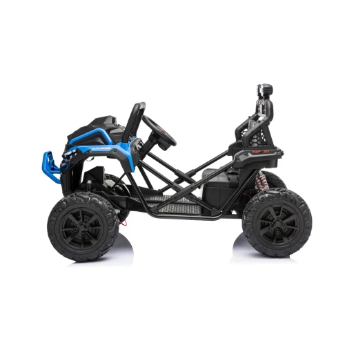 Profil boczny z rurową ramą, amortyzatorami i kołami EVA – niebieski buggy Sport Outland 4x4 na akumulator dla dzieci.webp