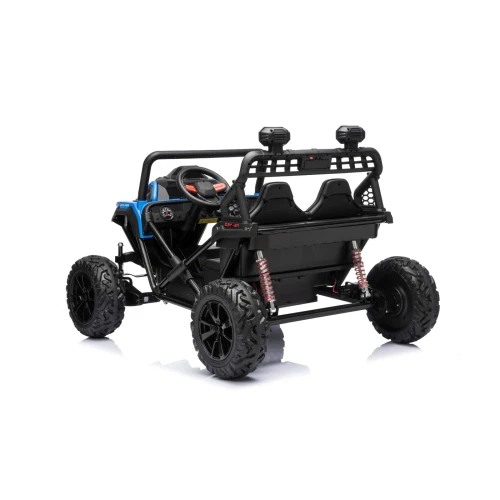 Widok z tyłu i boku z dwoma fotelami i światłami LED na dachu – niebieski buggy Sport Outland 4x4, pojazd na akumulator dla dzieci.webp