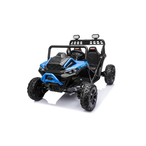 Przód z niebieskim zderzakiem, maską Outland i terenowymi kołami – niebieski buggy Sport Outland 4x4, auto terenowe na akumulator dla dzieci.webp