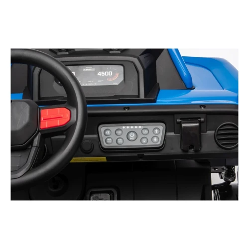 Panel audio z przyciskami MP3 i cyfrowy ekran za kierownicą – deska rozdzielcza niebieskiego buggy Sport Outland 4x4 na akumulator dla dzieci.webp