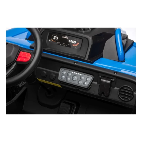 Cyfrowy wyświetlacz z prędkościomierzem i obrotomierzem oraz panel sterowania – kokpit niebieskiego buggy Sport Outland 4x4 na akumulator dla dzieci.webp